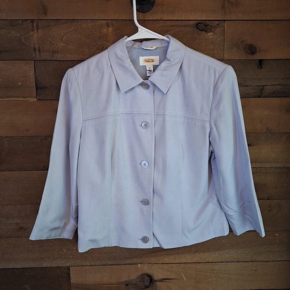 TALBOTS 100% Silk Lightweight Baby Blue Blazer SZ 10